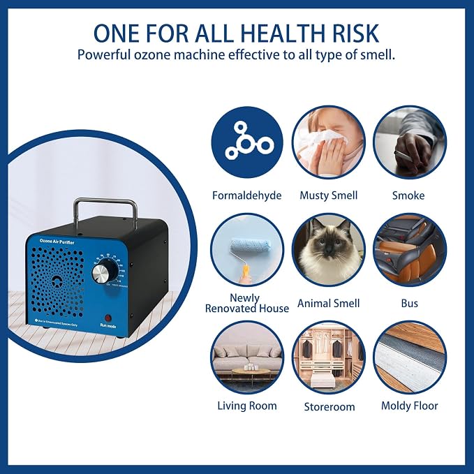 Portable High-Output Ozone Generator, Air Purifier for Odor Elimination, up to 4,000 Sq Ft, for Home, Basement, Office, Smoke, Pets