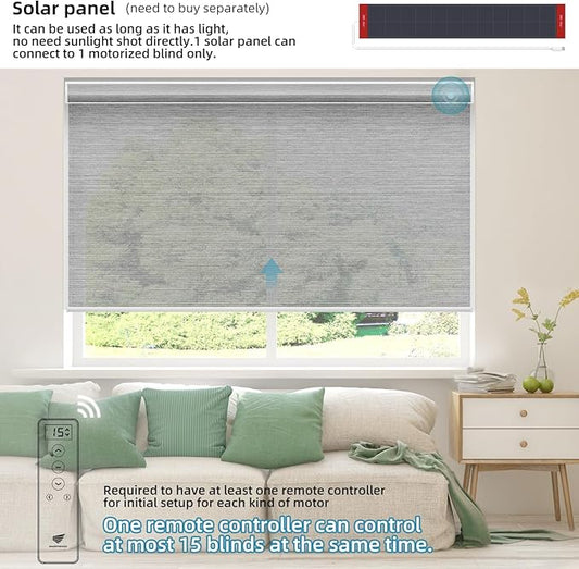 SmartWings Motorized Light Filtering Shades, Work with Homekit, Alexa SmartThings Google, 50% Blackout PVC Free Smart Blinds for Windows, Cordless Window Shades with Remote, Customized, Silver