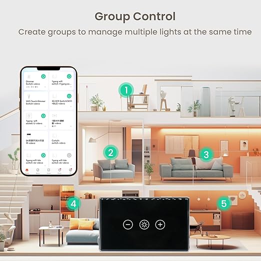 Smart Dimmer Switch,4.65 X 2.83 X 1.3 Inches,Aluminum Frame,Need Neutral Wire,2.4GHz,Tuya/Smart Life App/Alexa,2.5D Curved-Edge Tempered Glass Panel,Black