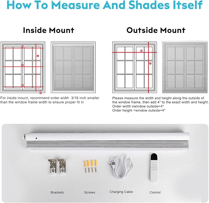 Custom Motorized Cellular Shades, Smart Honeycomb Blinds with Remote, 100% Cordless Thermal Blackout/Light Filtering Window Shades, No Drill Rechargeable Automatic Blinds for Indoor Windows