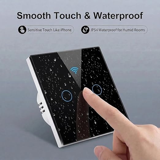 Smart Touch Light Switch 3 Gang, T34 Tri-Mode WiFi BT 433MHz, Tuya App Control, Compatible with Alexa & Google Assistant, No Hub, 10A, Triple Gang Wall Switch for Home (Black)
