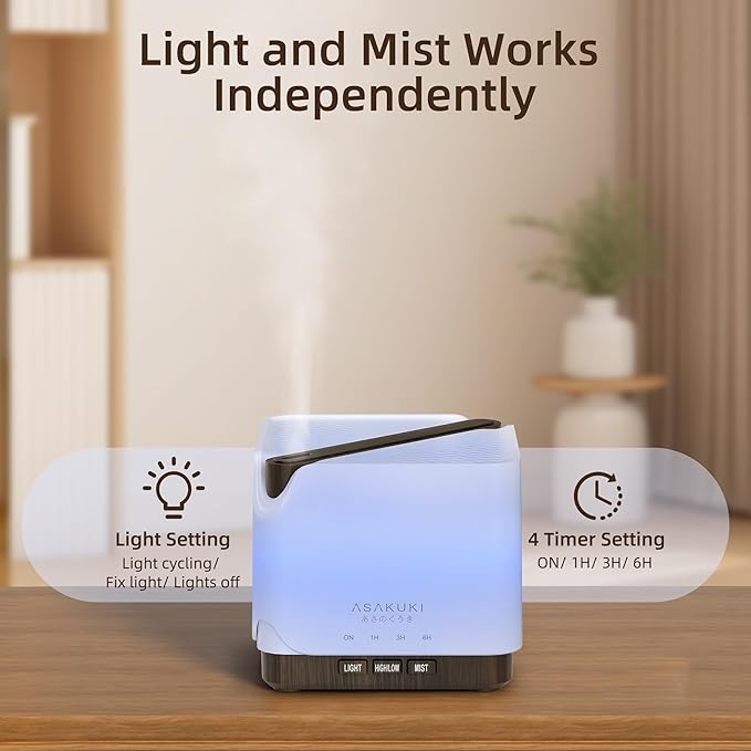 ASAKUKI Essential Oil Diffuser for Home, Large 700 ml Humidifier with Automatic Shut-Off, Quiet Aromatherapy Diffuser with 7 LED Lights for Living Room, Kitchen, Bedroom, Hotel, Gift for Mom - Black