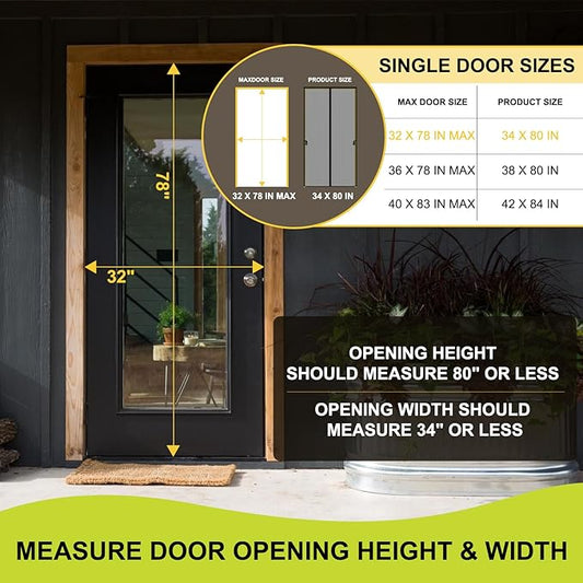 Magnetic Screen Door -Fit for Door Size:32x78 Inch,Screen Door Size 34"x80",Hands Free Mesh Partition,Heavy Duty Curtain Keeps Bugs Out, Frame Hook & Loop, Pet and Kid Friendly