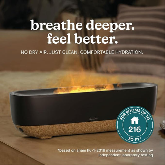 Homedics Fireside Ultrasonic Humidifier, 0.26-Gal, Visible Flame-Effect