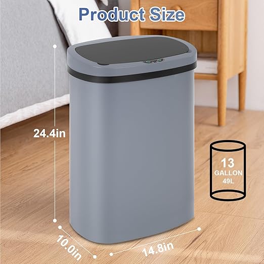 FDW Garbage Can 13 Gallon 50 Liter Kitchen Trash Can for Bathroom Bedroom Home Office Automatic Touch Free High-Capacity with Lid Waste Bin