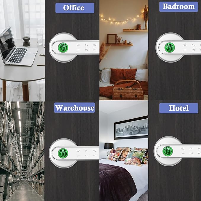 Smart Fingerprint Door Lock, Keyless Entry Door Lock with APP - Cards - Backup Key - Fingerprints - Codes, Biometric Door Lock for Bedroom Hotel Office Apartment and More