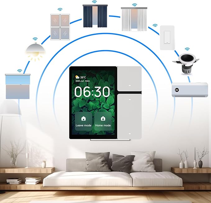 3.5 Inch Smart Home Control Panel with 3 Gang Relay Touchscreen and 3 Button, All-in-One APP Control Home Devices Switch Wall Mount Smart Panel, Built-in IR&Voice Assistant - White