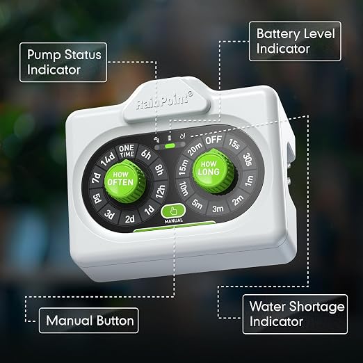 RAINPOINT Beginner-Friendly Automatic Plant Waterer Indoor for Pot Plant Adjustable Water Output,Battery Powered Outdoor IP54 Waterproof Easy-Setup Drip Irrigation System Device Kit Water 10-15 Plants