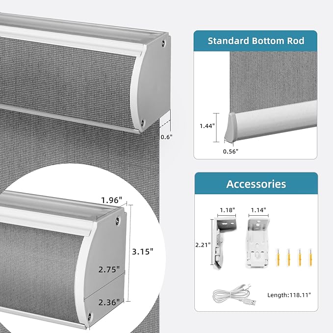 SmartWings Motorized Light Filtering Shades, Work with Homekit, Alexa Google, 50% Blackout PVC Free Smart Blinds for Windows, Cordless Window Shades with Remote, Customized, Charcoal