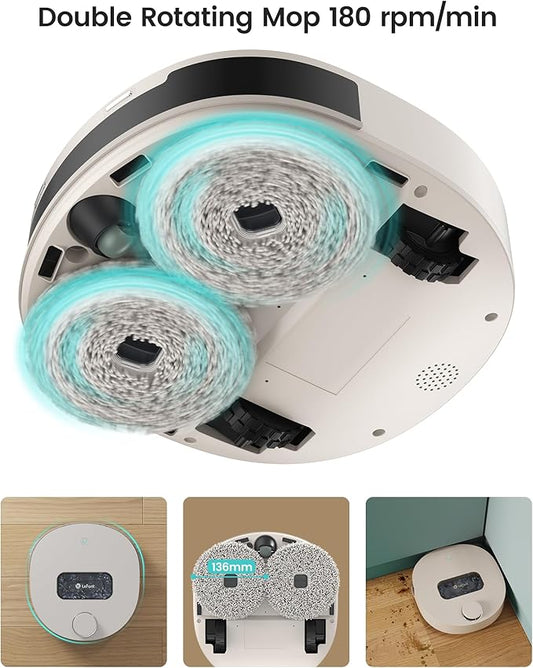Lefant T1 Self-Cleaning Robot Mop, Smart Mapping Lidar dToF Sensors, No-Go Carpet, 5L Large Water Tank, 40°Hot Air Washing and Drying Mop, Compatible with Alexa, Ideal for Multiple Rooms
