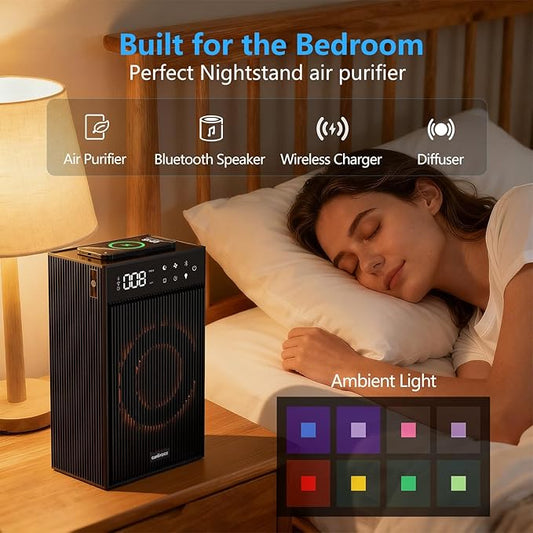CleanForce Rainbow Cube | World’s First 4-in-1 Space-saving Air Purifier with Bluetooth Speaker, Wireless Charger & Aroma Diffuser | Swiss Tech,over 900ft² Coverage | Ultra-Quiet