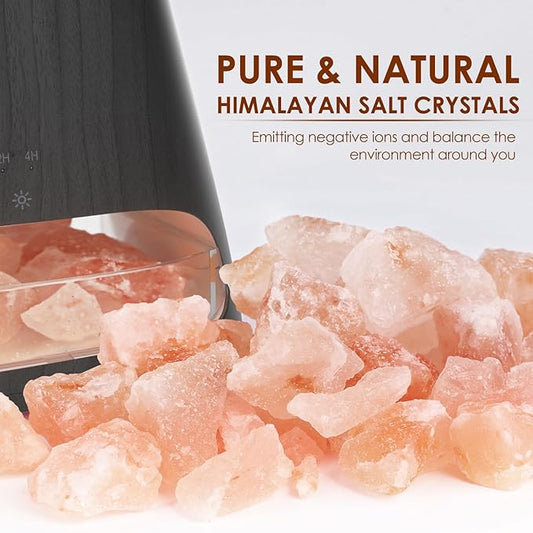 SALKING 2-in-1 Himalayan Salt Lamp & Ultrasonic Essential Oil Diffuser, Aromatherapy Diffuser Cool Mist Humidifier, Salt Therapy Lamp, Ambient Glow, 150ml (Black Wooden Grain)