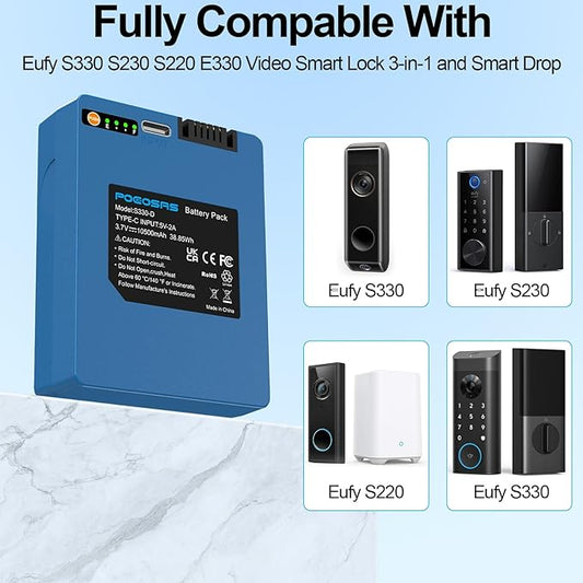 Replacement Battery for Eufy S330 S230 S220 E330, 10500mAh Li-ion Battery Compatible with eufyCam S4, eufy Smart Drop Video, Smart Door Lock, T8520 T8520S T8520J11 T8531 E8531JY1 T8520T11