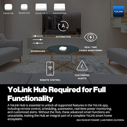 YoLink Relay Switch for Indoor Lighting, Any Home Appliances, Electric Circuits, Office Equipment up to 15A, Real-Time Power Monitor, App Push, Email, SMS, Alexa, Google, IFTTT, HA, Hub Required