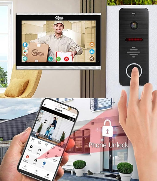 Wired Video Doorbell Apartment Intercom System,10 Inch Touch Screen Monitor,Motion Detection TUYA WiFi Smart Home Video Intercom Door Phone Kits for Home Villa (1 doorbell+4 Monitor)