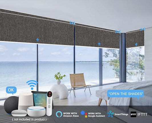 Bringnox Motorized Blinds with Remote,100% Blackout Smart Roller Blinds Compatible with Apple Homekit Google Home and Alexa Via HUB,and Customized (Grain Bronze-26)