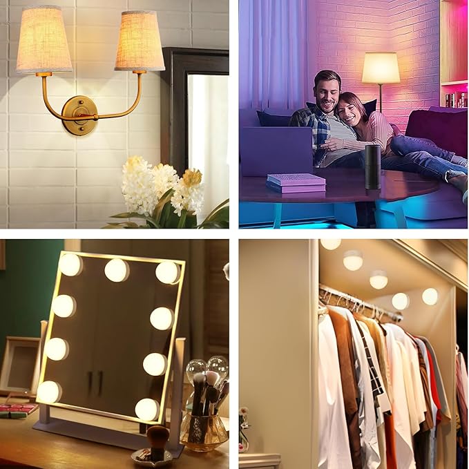 Yochoice E12 Rechargeable Battery Operated Light Bulb with Remote, Dimmable LED Bulb with 15 Colors Selectable & 3 Timer, Wireless Detachable Puck Light Bulb for Wall Sconce, Non-Hardwired