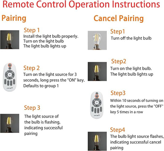 A19 Remote Control LED Bulb Dimmable, Remote Bulb Temperature Control 2700K-6000K, A60 E26 Base Clear Filament LED Bulbs, 2 Pack