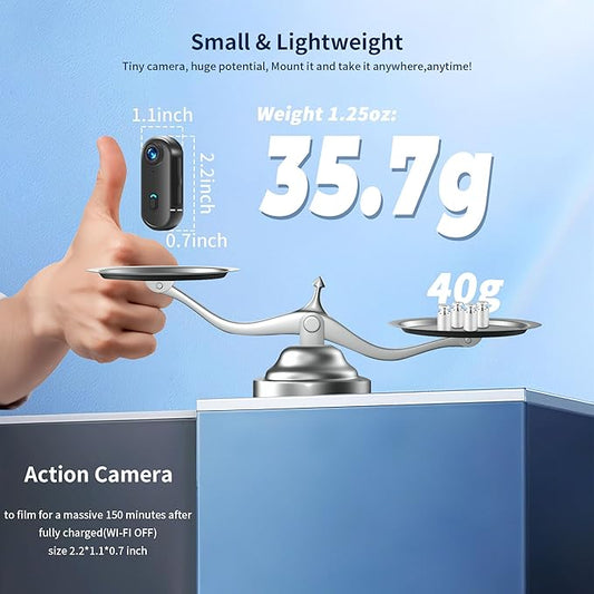 4K Action Camera, 64GB Wearable Sports Camera with Waterproof Case, Magnetic Clip, and Quick-Mount Accessories, Small Body Cam for Cycling, Diving, Travel, and Outdoor Adventures(4K-64G)