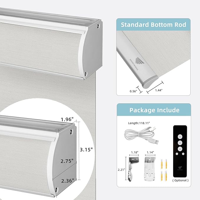 SmartWings Motorized Smart Roller Shades in Light Filtering, Electric Blinds with Remote for Windows Compatible with Alexa/Google Home/Homekit, Customized, PVC Free Pearl 5% Openness
