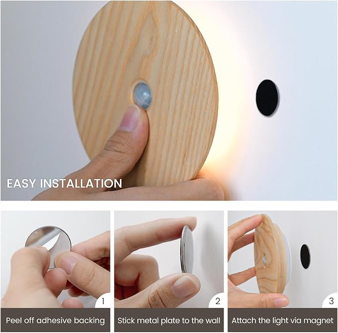 Rechargeable Night Lights with Motion Sensor, Wooden Magnetic Light