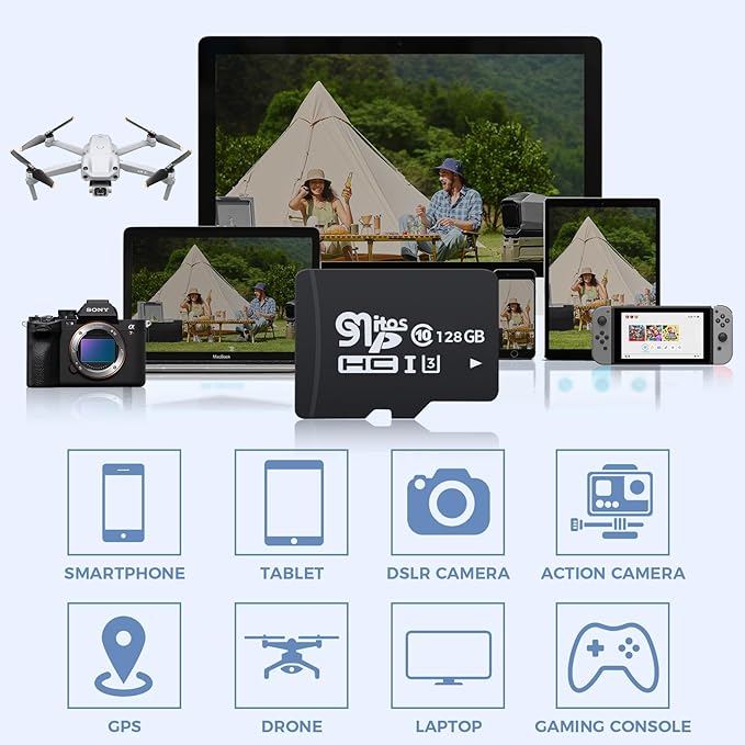 Sovmiku 128GB Micro_SD Card for Indoor/Outdoor Security Cameras, UHS-I U3 Read 90MB/sec, Write 30MB/sec, Memory Card for Action Camera, Drones, Dash Camera, Steam Deck, Switch.etc.
