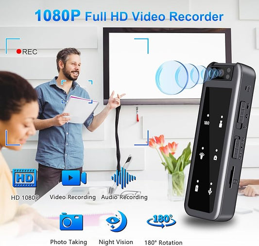 128GB Mini Sprots Body Camera,1080P Wearable Patrol Video Recording Camcorder with IR Night Vision, 5-Hour Battery & 180° Rotating Lens – Small Wearable Cam for Security, Police, and Outdoor Use