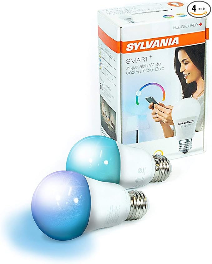 Sylvania Smart Zigbee Full Color A19 LED Bulb for SmartThings Echo Plus, 10.5W, Hub Needed for Amazon Alexa and Google Assistant - 4 Count(Pack of 1)