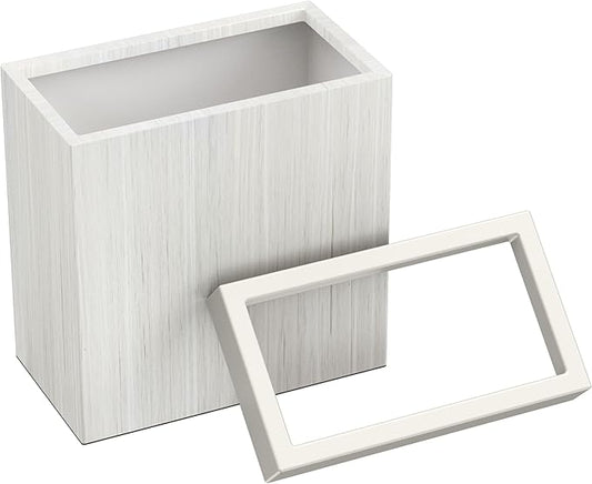 Gatco Small Bathroom Trash Can with Lid, Rectangle 3 Gallon Wastebasket, Under Sink, White Oak with Matte White, for Bathroom, Bedroom, Office (1943W)