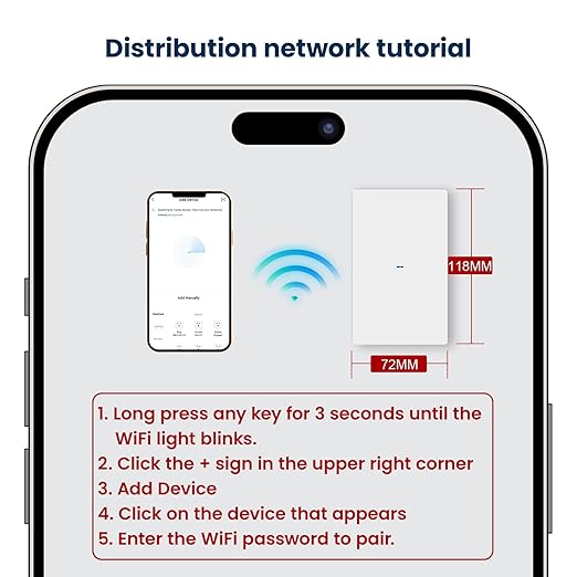 Smart Light Switch Need Neutral Wire,FCC Certified,2.4GHz WiFi Push Button Switch Compatible with Alexa,APP Control Compatible with Tuya/Smart Life,White 1 Gang