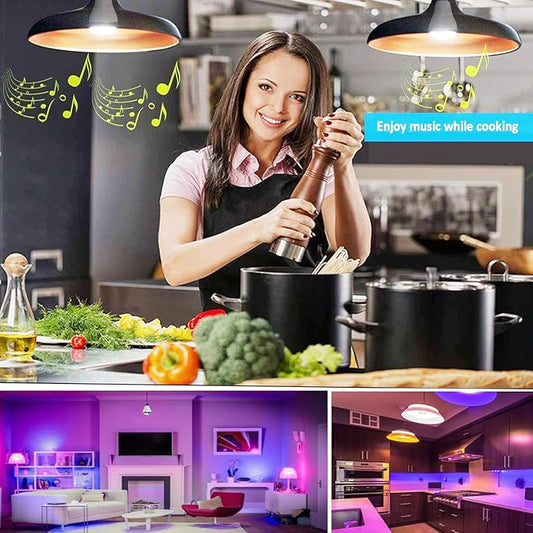 Smart Light Bulb with Bluetooth Speaker 7W 350lm 2700-6500k E27 Controlled RGB Multi Color Adjustable and Dimmable by Wireless APP Music Speaker and Bulb 2 in 1 Mood Lighting