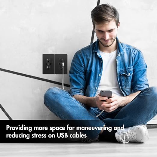 Micmi USB Outlet with C + A Wall Dual High Speed Receptacle Smart 4.8A Fast Charging Capability, 15Amp 125Volt, Tamper Resistant Wall Plate Included UL Listed (2Pack, Black, 15 Amp Outlet)
