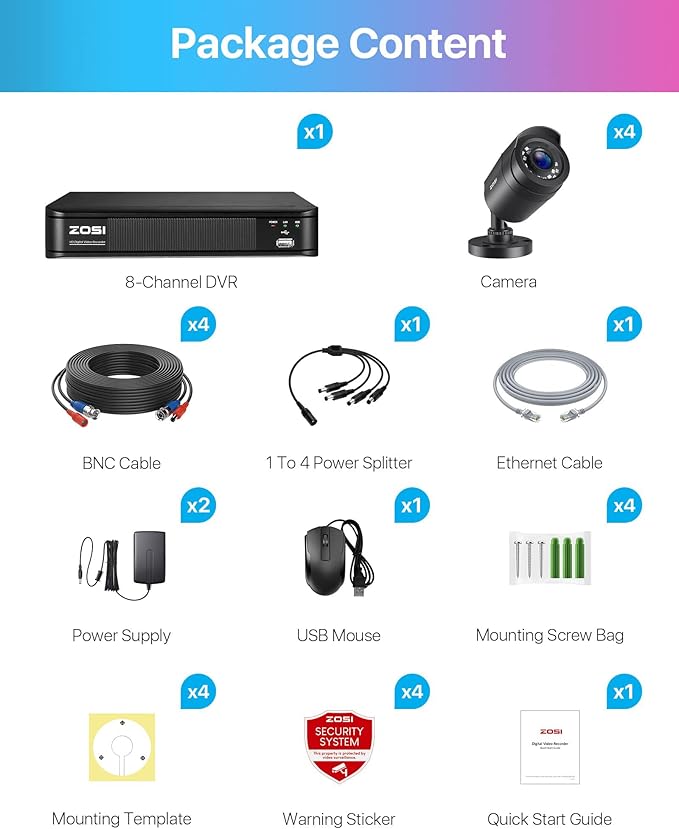 ZOSI H.265+ 3K 5MP Lite AI Home Security Camera System with Human Vehicle Detection, 8 CH CCTV DVR and 4 x 1080p Bullet Camera Outdoor Indoor, 80ft Night Vision, Remote Access, Motion Alerts (No HDD)