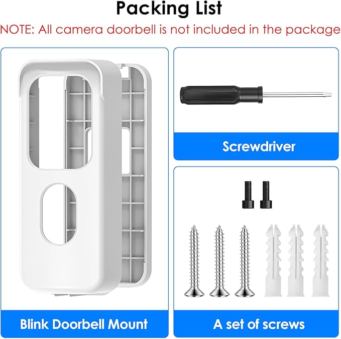 No Drill Door Mount for Blink Video Doorbell (2025 2nd Gen), Adhesive Mounting Bracket Accessories for Security System, Not for Blink Video Doorbell (2021&2023 Release), White
