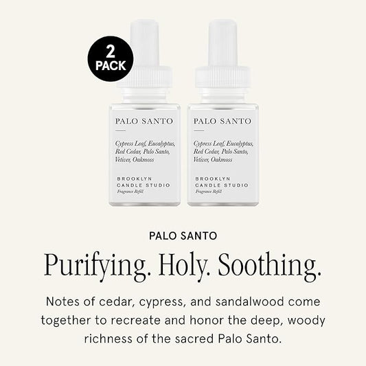 Pura & Brooklyn Candle Studio Home Scent Refill - Smart Air Diffuser - Up to 120-Hours of Luxury Fragrance per Refill - Home Essential - Clean & Safe Diffuser Fragrance - 2 Pack, Palo Santo