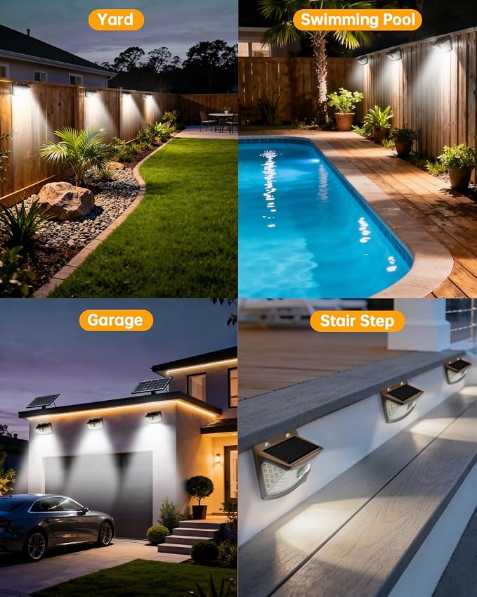 Aootek Solar Motion Sensor Lights Outdoor 120 LEDs, Brown, 6 Pack | Lights Reflector, 270° Wide Angle, IP65 Waterproof, Step Lights For Front Door, Yard, Garage, Deck