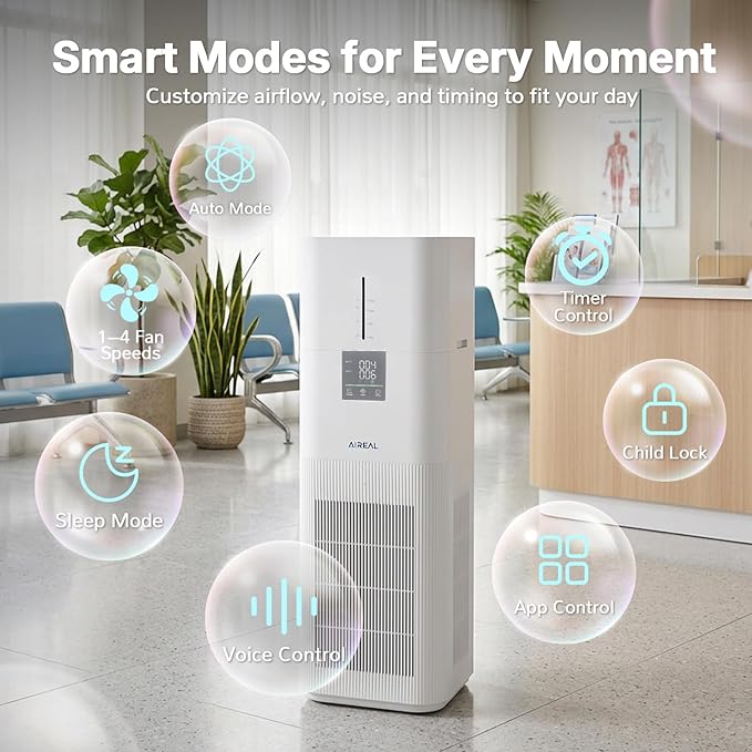 Aireal AEH800 Air Purifier and Humidifier Combo for Large Rooms, Smart WiFi & Voice Control, 7L Evaporative Humidifier, Advanced Air Quality Sensor, Quiet Sleep Mode, Auto Air Quality Monitor