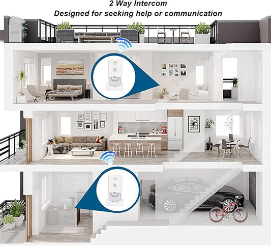 Wireless Intercom Doorbells, Adjustable Voice Intercom Home Smart 2 Way Talk Doorbell, Electronic Doorbell for Hospitals, Hotels, Factories, Teahouses (White)