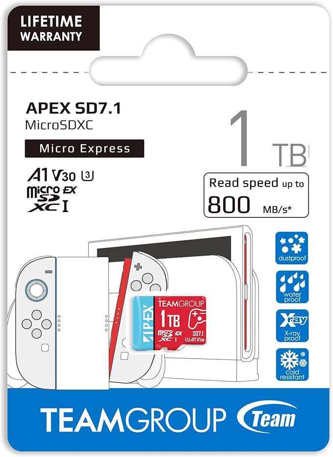 TEAMGROUP APEX 1TB microSD Express Card, microSDXC Memory Card U3 A1 V30 R/W up to 800/700 MB/s, for Nintendo Switch2, UHS-I Compatible, with Adapter TAPMSDE1TIV30A102