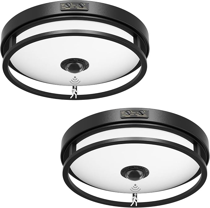 2Pack 12" LED Motion Sensor Outdoor Ceiling Light for Porch, Black
