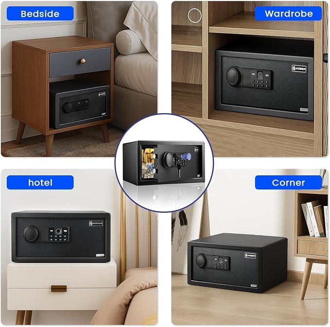 XDeer Biometric Safe with Fireproof Waterproof Bag, 1.09 CuFt Small Safe | Fingerprint Safe with Backlit Keypad and LED Light, Money Safe Box for Cash, Jewelry, and Documents, Removable Shelf