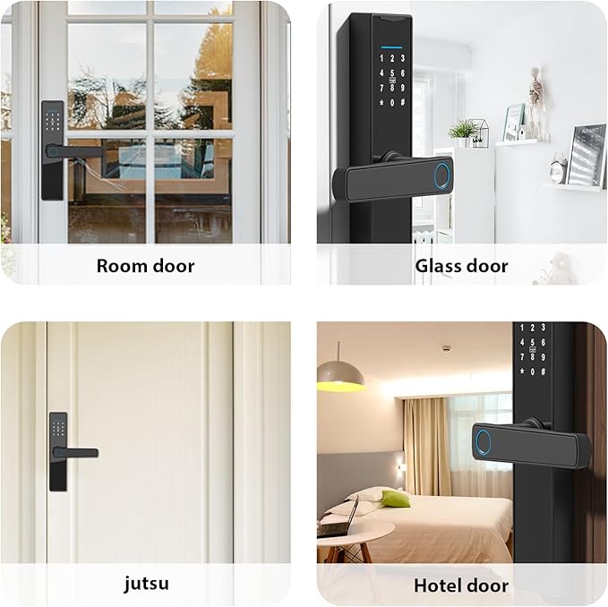 WiFi Smart Lock, Tuya Smart Fingerprint Lock, Door Lock Keypad, Door Lock with Handle Fingerprint Electronic Deadbolt, Smart Door Lock Compatible with Tuya APP for 38-55mm Thickness Home Door