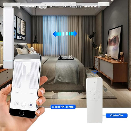 Electric Curtain Track Set, 19.69ft Retractable Motorized Curtains Track, Automatic Curtain Opener with Smart/Manual Control, Smart Curtains System for Straight Windows