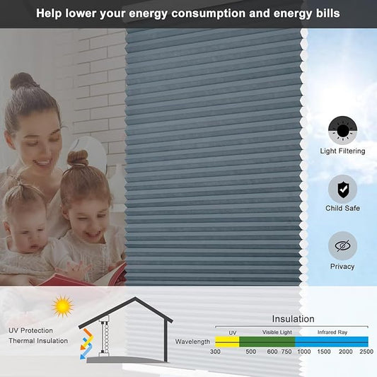 Changshade Cellular Shades Light Filtering Cordless Custom Size, Honeycomb Door Window Blinds 1.5 inch Cell Pleated Easy to Install for Home, Office, Apartment, House, Bedroom, Nursey, Dark Blue