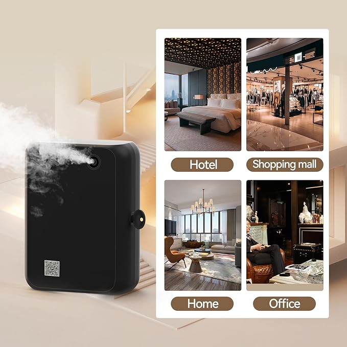 Smart Essential Oil Diffuser with Bluetooth,Waterless Scent Machine for Home,Office,Hotel,and Large Room – Timer Function & Quiet Operation,Black