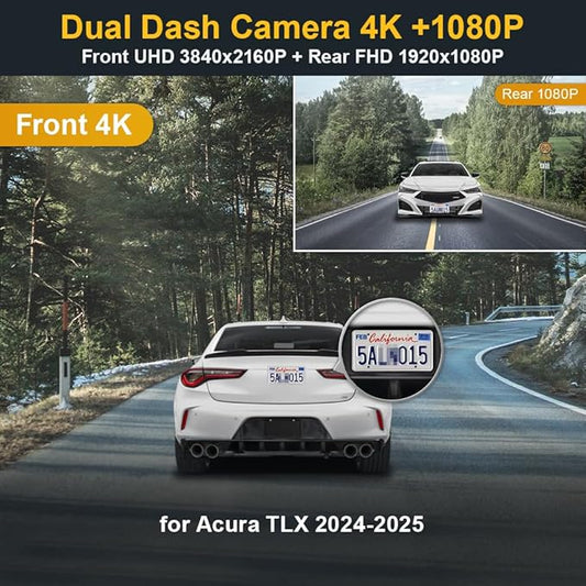 Fitcamx Front 4K+Rear 1080P Dash Cam Adapts for Acura TLX 2024-2025 (HD2-D6430), Integrated OEM Style, Dual HD Video, Built-in WiFi & APP, Loop Recording, Gravity Sensor, Easy to Use, 128GB Card