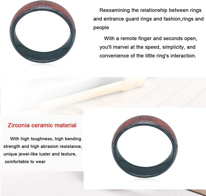 RFID Rewritable T5577 125Khz Imitation Wood Grain Access Control Card Electronic Safety Lock Key Ceramic Ring for Men and Women (Programmed 125khz-20mm)