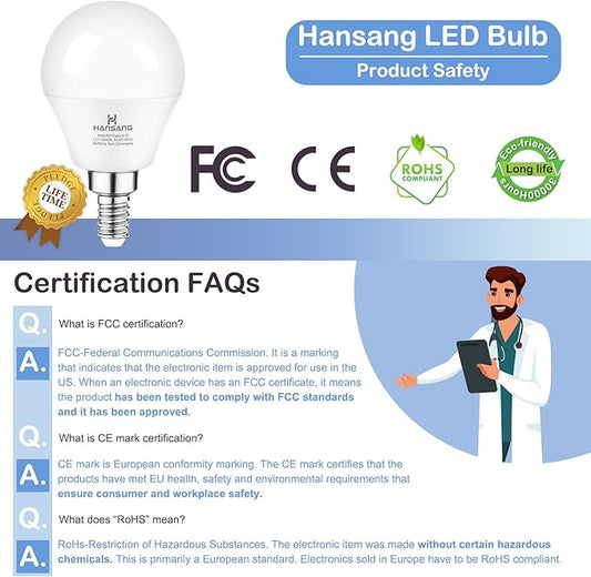 E12 LED Ceiling Fan Light Bulbs 6000K Cool Daylight, 6W 60Watt Equivalent, A15 Small Candelabra Base Chandelier Bulbs, 600LM, Non-dimmable, 6 Pack