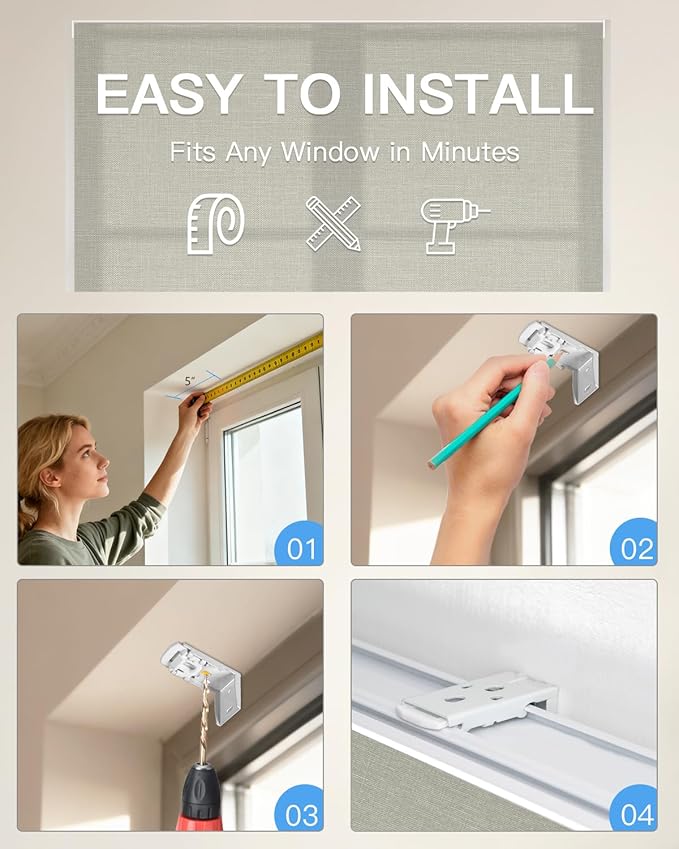 Motorized Roman Shades for Windows, Custom Light Filtering Roman Blinds with Remote, Smart Privacy Window Shades for Living Room Kitchen Office, Alexa & Google Home Compatible, App Control via RF Hub