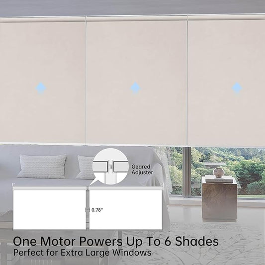 Motorized Coupled Shades, Blackout Smart Blinds for Large Windows Automatic Blinds Compatible with Alexa, Motorized Roller Shades Customized for Bedroom Home Office(Blackout-Fabric Beige)